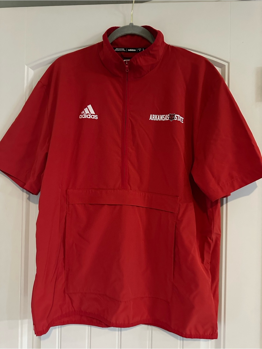 Adidas Arkansas State Red Short-Sleeve Windbreaker Pullover